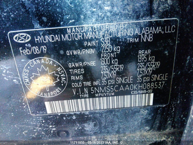 Hyundai Santa Fe Limited/ultimate 2019 5NMS5CAA0KH088537 Image 10