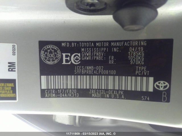 Toyota COROLLA LE 2020 5YFBPRBE4LP008100 Image 9