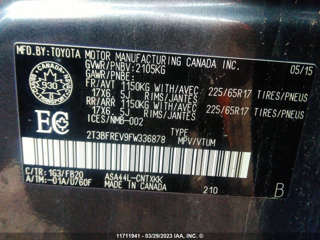Toyota RAV4 LE 2015 2T3BFREV9FW336878 Image 11