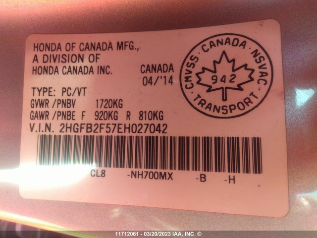 Honda Civic Lx 2014 2HGFB2F57EH027042 Image 9