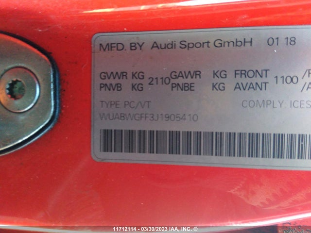 WUABWGFF3J1905410 Audi RS3