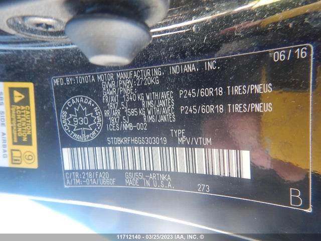 Toyota Highlander Le 2016 5TDBKRFH6GS303019 Image 9