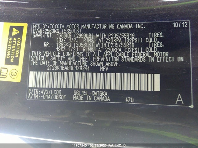 2T2BK1BA8DC178244 Lexus Rx 350/base/f Sport