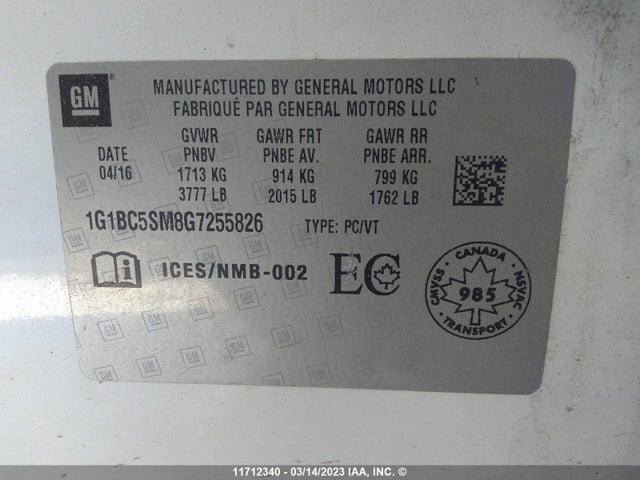 Chevrolet CRUZE LS 2016 1G1BC5SM8G7255826 Image 9