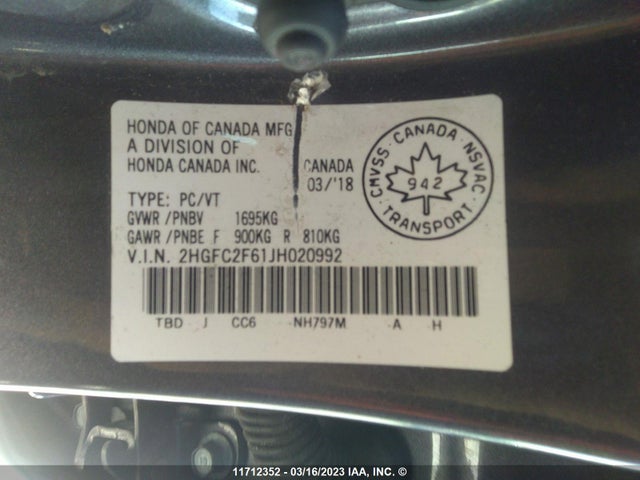 Honda Civic Lx 2018 2HGFC2F61JH020992 Image 9