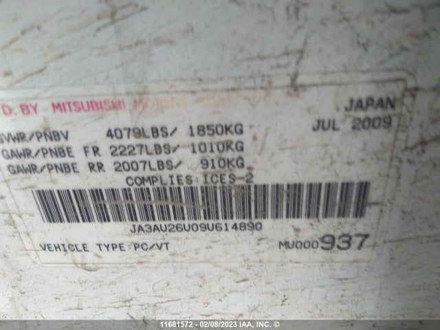 JA3AU26U09U614890 Mitsubishi Lancer Es/es Sport