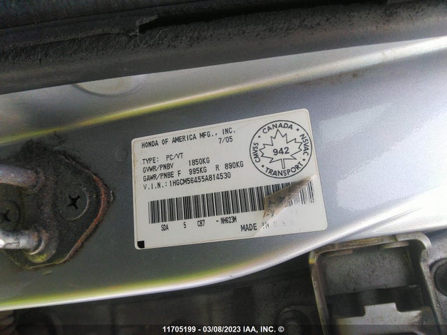 Honda ACCORD LX 2005 1HGCM56455A814530 Image 10