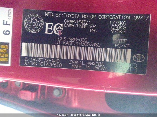 Toyota PRIUS 2017 JTDKARFU1H3052882 Image 11