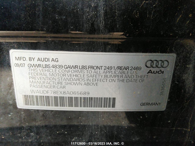WAUDF78EX8A065689 Audi A4 2.0t Quattro