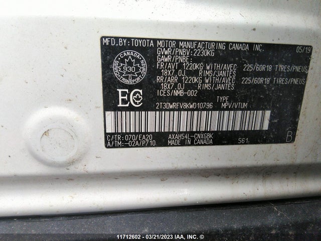 Toyota Rav4 Limited 2019 2T3DWRFV8KW010796 Image 9