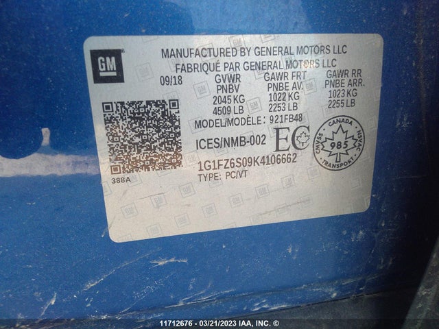 Chevrolet Bolt Ev Premier 2019 1G1FZ6S09K4106662 Image 9