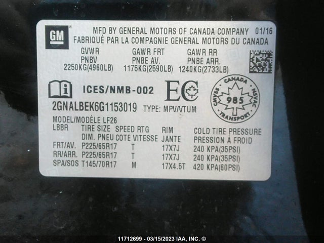 Chevrolet EQUINOX LS 2016 2GNALBEK6G1153019 Image 9