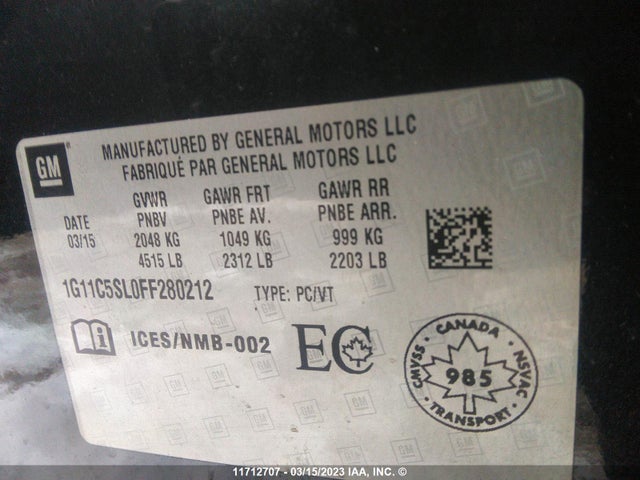 Chevrolet MALIBU 1LT 2015 1G11C5SL0FF280212 Image 9