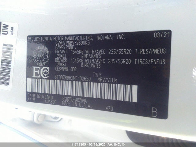 Toyota Highlander Limited/platinum 2021 5TDDZRBH2MS102630 Image 10