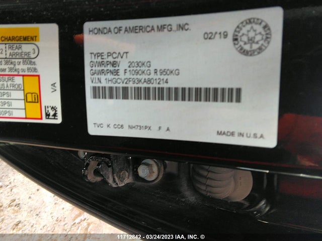 Honda Accord Touring 2019 1HGCV2F93KA801214 Image 9