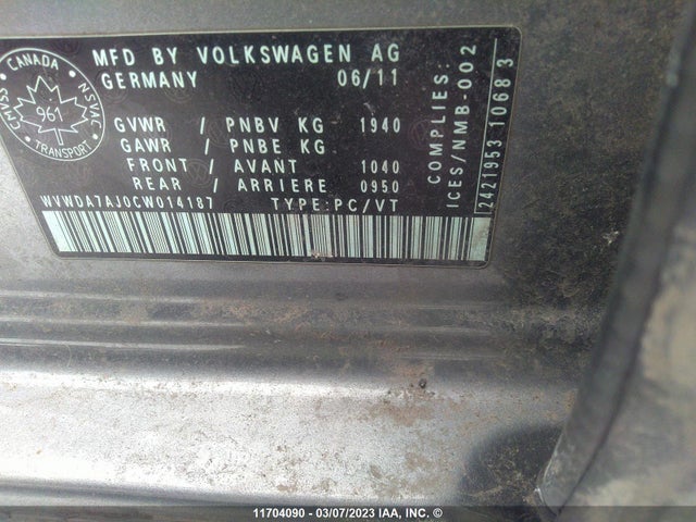 WVWDA7AJ0CW014187 Volkswagen Golf