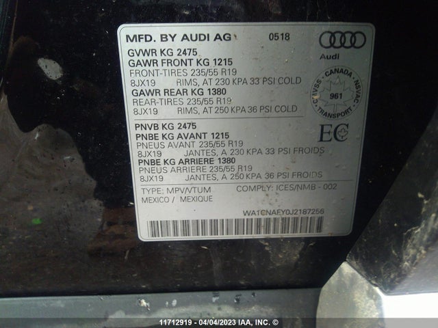 WA1CNAFY0J2187256 Audi Q5 Prestige
