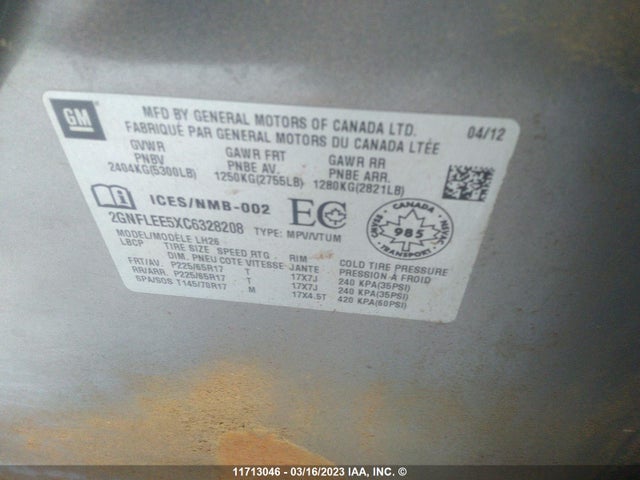 Chevrolet EQUINOX LT 2012 2GNFLEE5XC6328208 Image 9