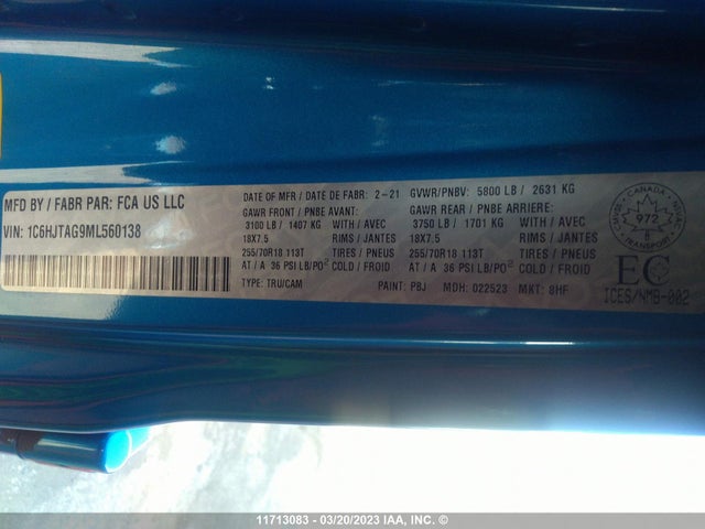1C6HJTAG9ML560138 Jeep Gladiator Sport