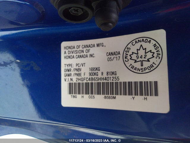 Honda Civic Lx 2017 2HGFC4B65HH401255 Image 9