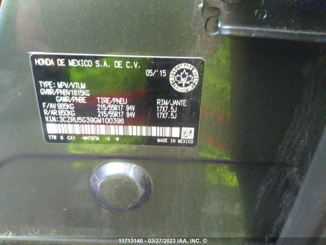Honda HR-V LX 2016 3CZRU5G39GM100396 Image 10