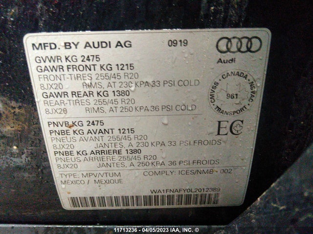 WA1FNAFY0L2012389 Audi Q5 Titanium Prestige