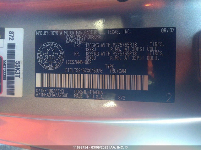Toyota TUNDRA 2007 5TFLT52167X015076 Image 10