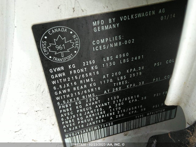 WVGJV3AX8EW573490 Volkswagen Tiguan S/se/sel/r-line