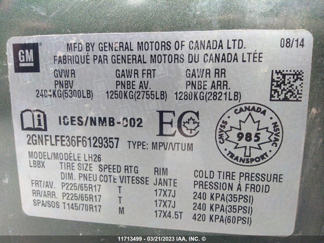 Chevrolet EQUINOX LT 2015 2GNFLFE36F6129357 Image 9