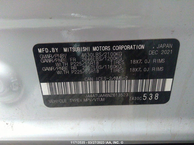 JA4ATUAA6NZ613523 Mitsubishi Eclipse Cross Es