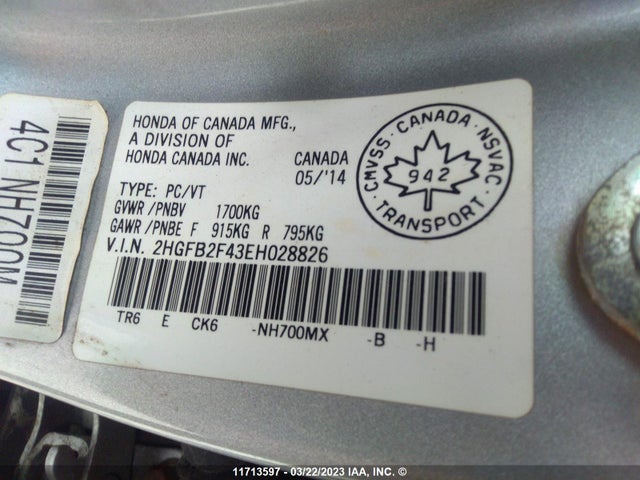 Honda Civic Lx 2014 2HGFB2F43EH028826 Image 9