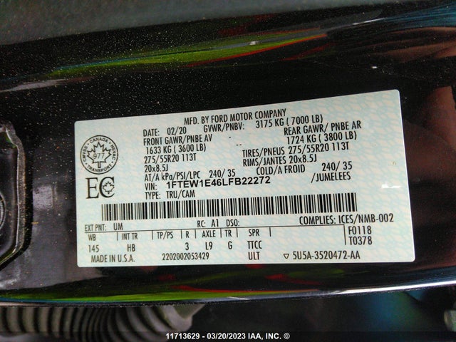 Ford F150 Supercrew 2020 1FTEW1E46LFB22272 Image 9