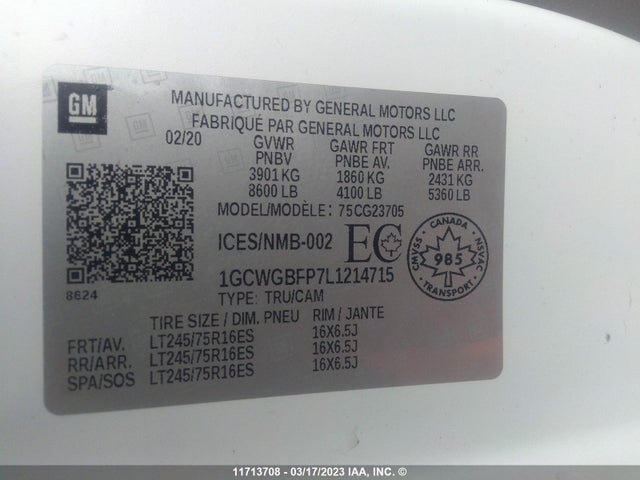 Chevrolet Express G2500 2020 1GCWGBFP7L1214715 Image 9