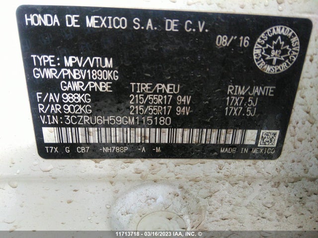 Honda HR-V EX 2016 3CZRU6H59GM115180 Image 9
