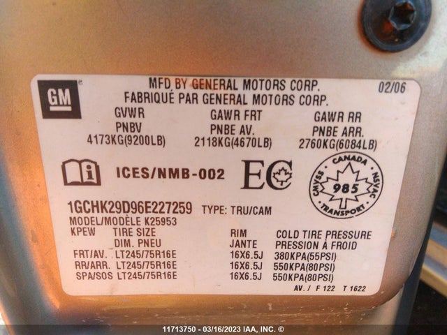 2006 Chevrolet Silverado K2500 Heavy Duty მანქანა იყიდება აუქციონზე, vin: 1GCHK29D96E227259, აუქციონის ნომერი: 11713750
