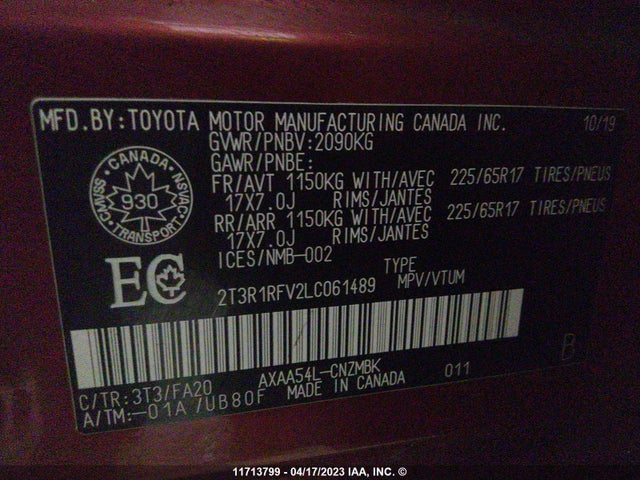 Toyota Rav4 Xle/xle Premium 2020 2T3R1RFV2LC061489 Image 9