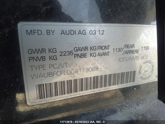 WAUBFCFL0CA119088 Audi A4 PREMIUM