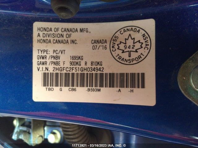 Honda Civic Lx 2016 2HGFC2F51GH034942 Image 9