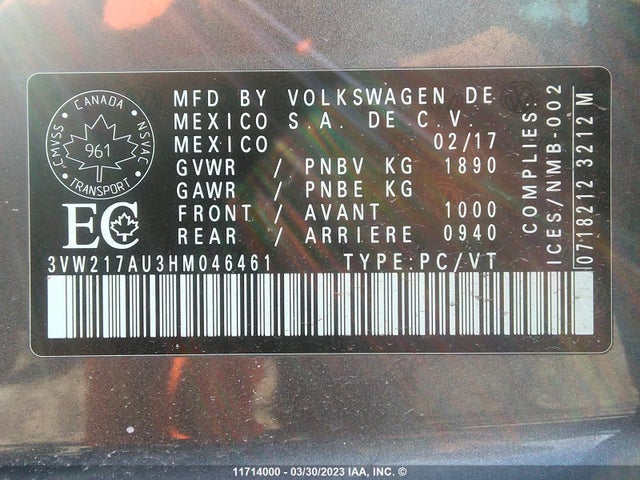 3VW217AU3HM046461 Volkswagen Golf S/wolfsburg/se/sel