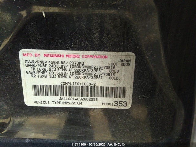 JA4LS21W09Z602258 Mitsubishi Outlander Es