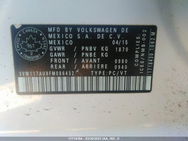 3VW117AU8FM086432 Volkswagen GOLF