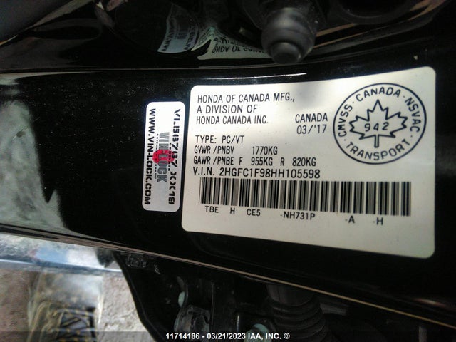 Honda Civic Touring 2017 2HGFC1F98HH105598 Image 9