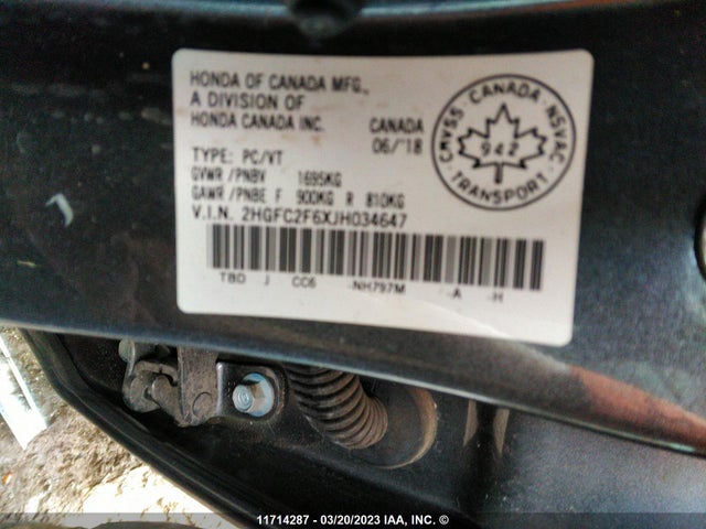 Honda Civic Lx 2018 2HGFC2F6XJH034647 Image 9