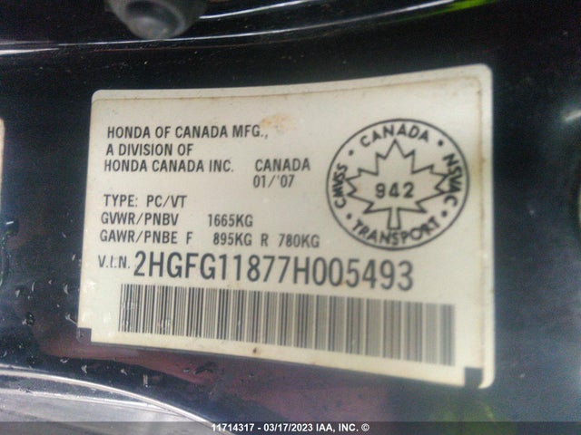 Honda Civic 2007 2HGFG11877H005493 Image 10