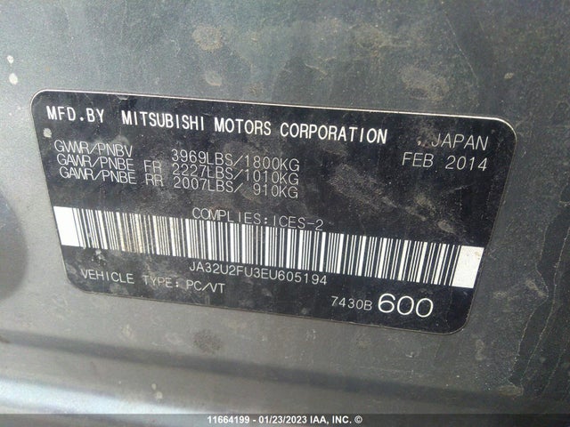 JA32U2FU3EU605194 Mitsubishi Lancer Es/es Sport