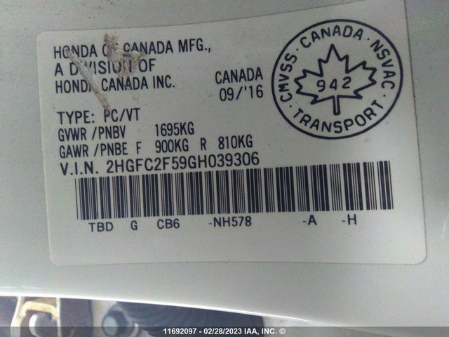 Honda Civic Lx 2016 2HGFC2F59GH039306 Image 10