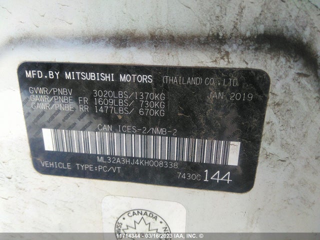 ML32A3HJ4KH008338 Mitsubishi Mirage Es/rf