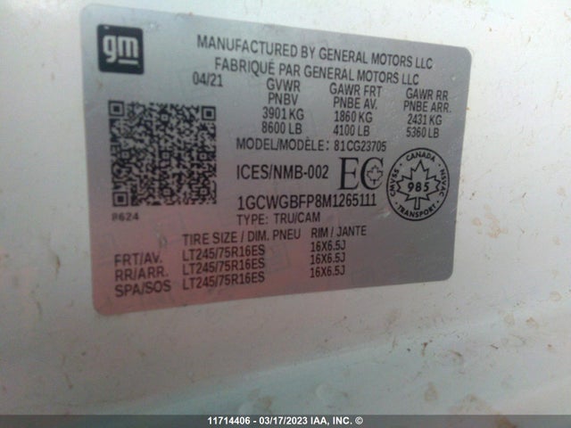 Chevrolet Express G2500 2021 1GCWGBFP8M1265111 Image 10