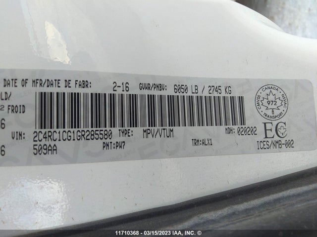 2C4RC1CG1GR285580 Chrysler Town & Country Touring L