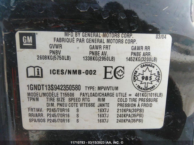 Chevrolet Trailblazer Ls/lt 2004 1GNDT13S942350580 Image 10